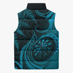 Personalised New Zealand Turquoise Darts Sleeveless Puffer Jacket Maori Fern Curve Style