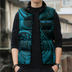 Personalised New Zealand Turquoise Darts Sleeveless Puffer Jacket Maori Fern Curve Style