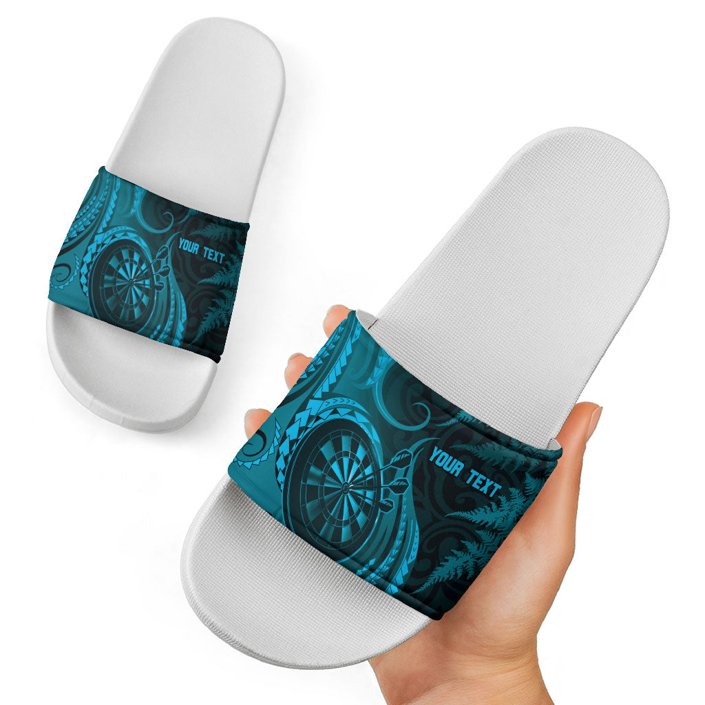 Personalised New Zealand Turquoise Darts Slide Sandals Maori Fern Curve Style