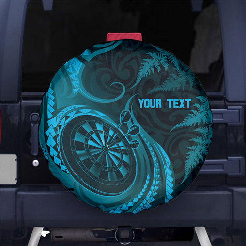 Personalised New Zealand Turquoise Darts Spare Tire Cover Maori Fern Curve Style
