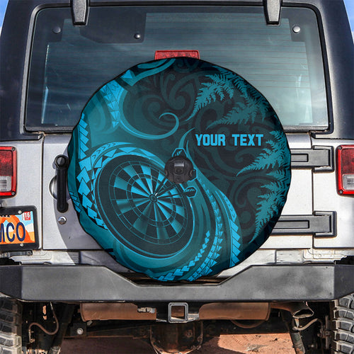 Personalised New Zealand Turquoise Darts Spare Tire Cover Maori Fern Curve Style
