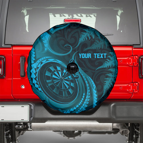Personalised New Zealand Turquoise Darts Spare Tire Cover Maori Fern Curve Style