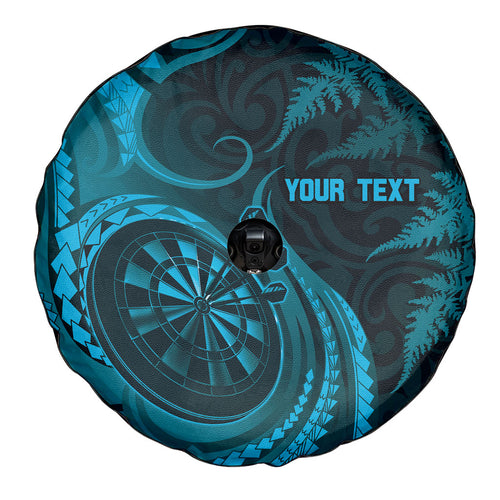 Personalised New Zealand Turquoise Darts Spare Tire Cover Maori Fern Curve Style