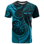 Personalised New Zealand Turquoise Darts T Shirt Maori Fern Curve Style