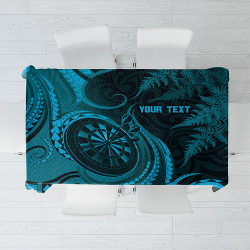 Personalised New Zealand Turquoise Darts Tablecloth Maori Fern Curve Style