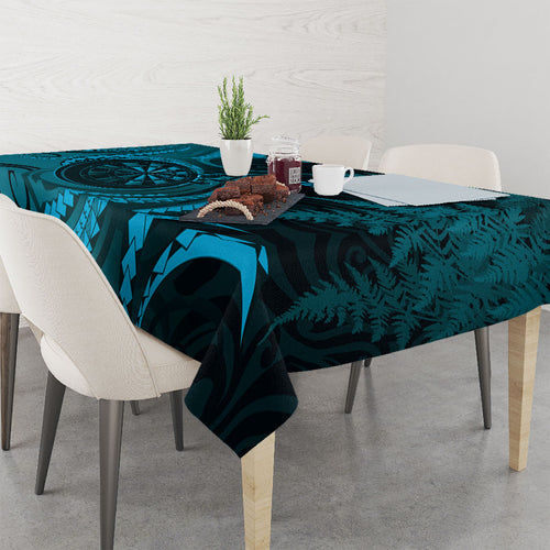 Personalised New Zealand Turquoise Darts Tablecloth Maori Fern Curve Style