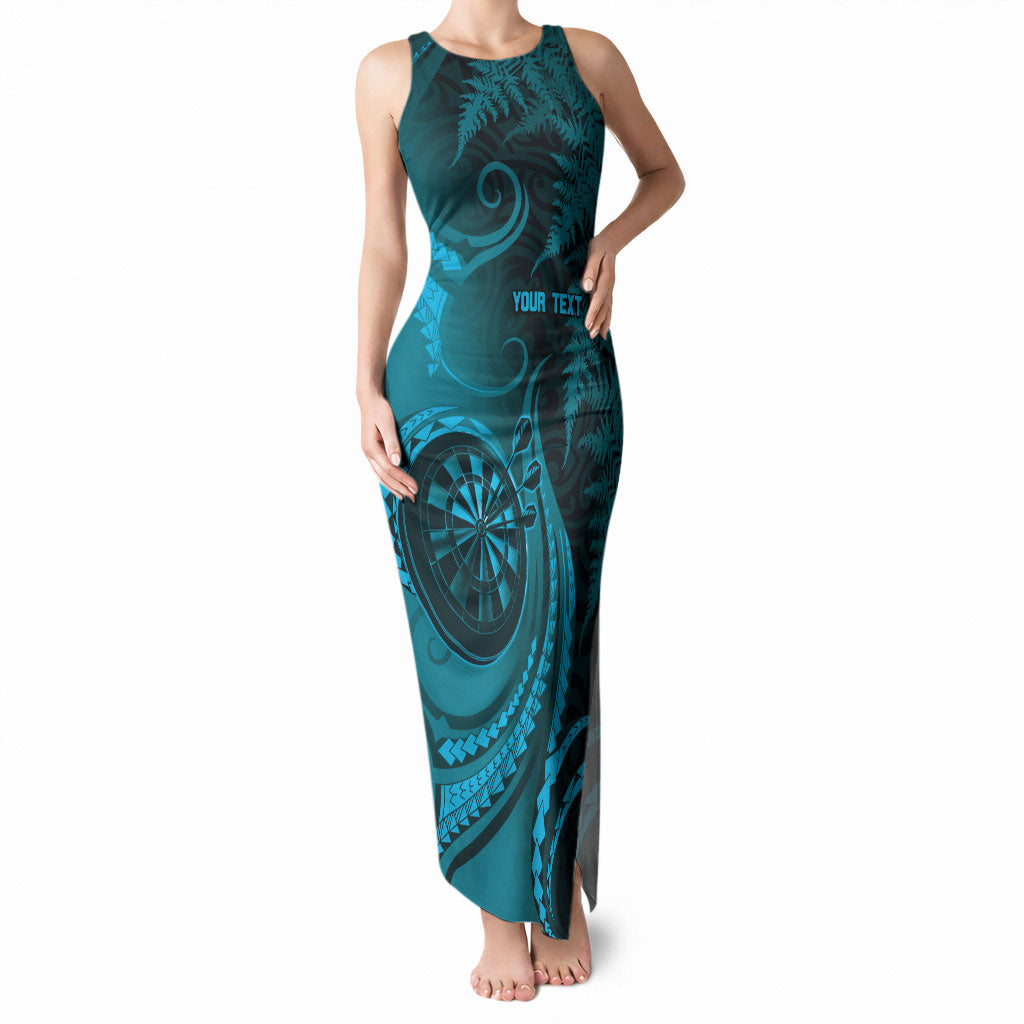 Personalised New Zealand Turquoise Darts Tank Maxi Dress Maori Fern Curve Style