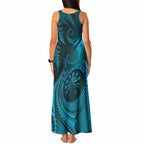 Personalised New Zealand Turquoise Darts Tank Maxi Dress Maori Fern Curve Style