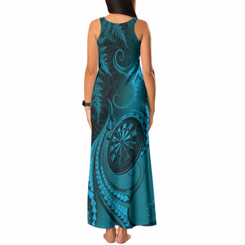 Personalised New Zealand Turquoise Darts Tank Maxi Dress Maori Fern Curve Style