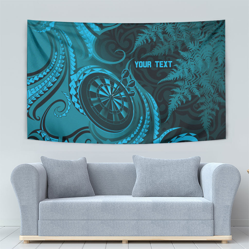 Personalised New Zealand Turquoise Darts Tapestry Maori Fern Curve Style