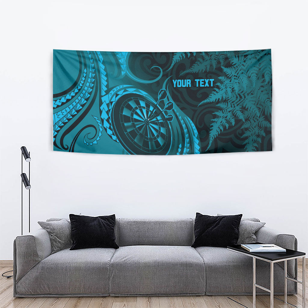Personalised New Zealand Turquoise Darts Tapestry Maori Fern Curve Style