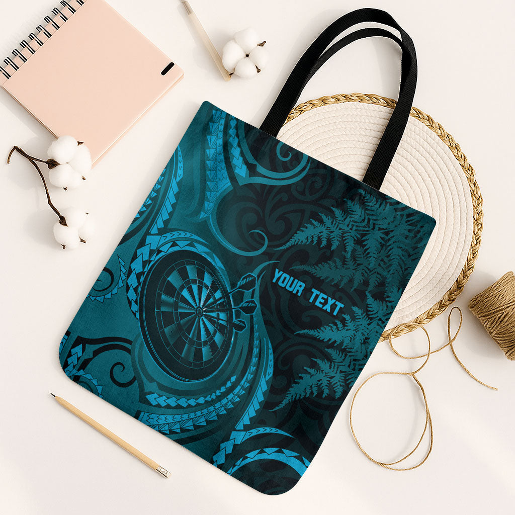 Personalised New Zealand Turquoise Darts Tote Bag Maori Fern Curve Style