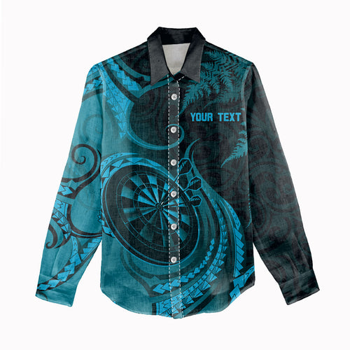 Personalised New Zealand Turquoise Darts Women Casual Shirt Maori Fern Curve Style