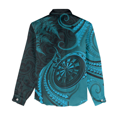 Personalised New Zealand Turquoise Darts Women Casual Shirt Maori Fern Curve Style