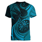 Personalised New Zealand Turquoise Darts Women V-Neck T-Shirt Maori Fern Curve Style