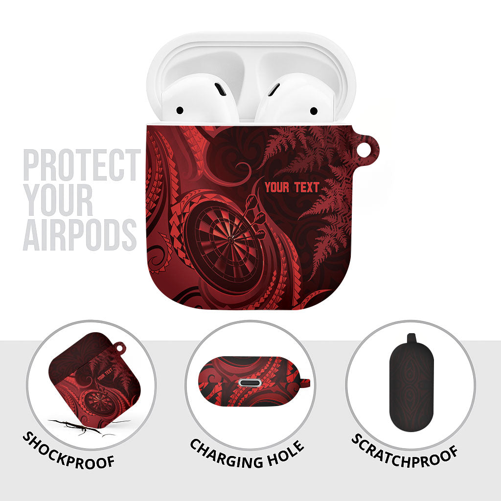 Personalised New Zealand Red Darts AirPods Case Maori Fern Curve Style
