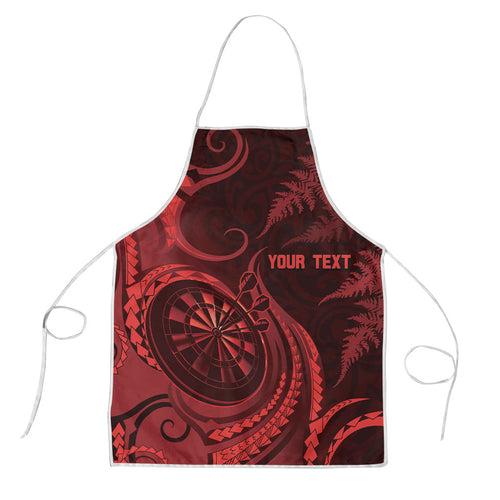 Personalised New Zealand Red Darts Apron Maori Fern Curve Style