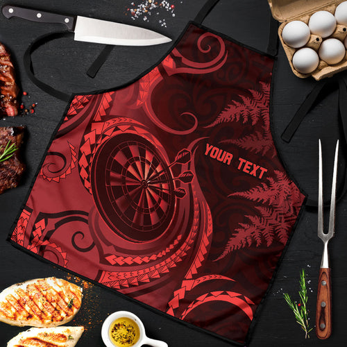 Personalised New Zealand Red Darts Apron Maori Fern Curve Style