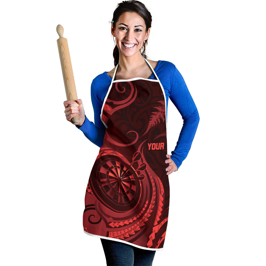 Personalised New Zealand Red Darts Apron Maori Fern Curve Style