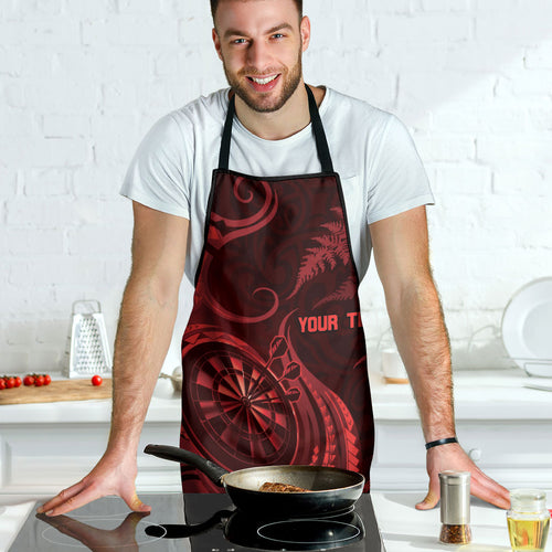 Personalised New Zealand Red Darts Apron Maori Fern Curve Style