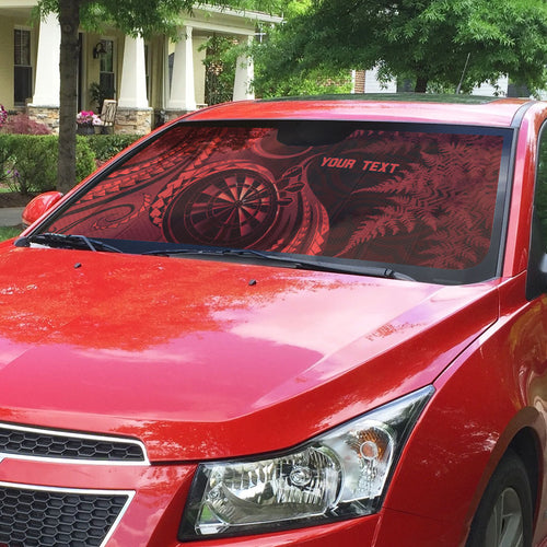 Personalised New Zealand Red Darts Auto Sun Shade Maori Fern Curve Style