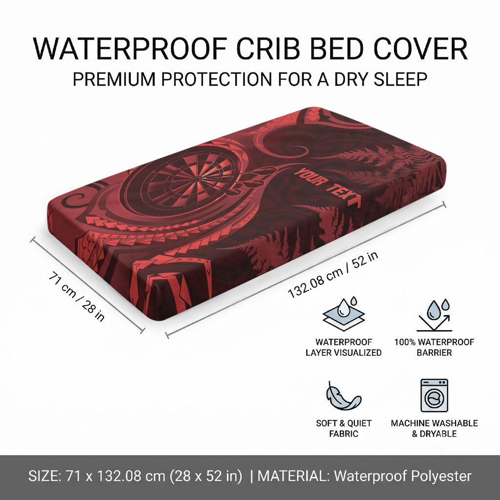 Personalised New Zealand Red Darts Baby Bed Cover Maori Fern Curve Style