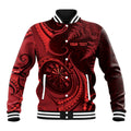 Personalised New Zealand Red Darts Baseball Jacket Maori Fern Curve Style