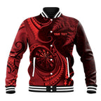 Personalised New Zealand Red Darts Baseball Jacket Maori Fern Curve Style