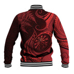 Personalised New Zealand Red Darts Baseball Jacket Maori Fern Curve Style