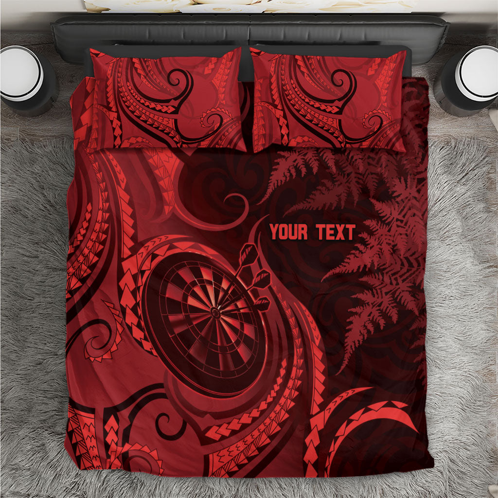 Personalised New Zealand Red Darts Bedding Set Maori Fern Curve Style