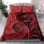 Personalised New Zealand Red Darts Bedding Set Maori Fern Curve Style