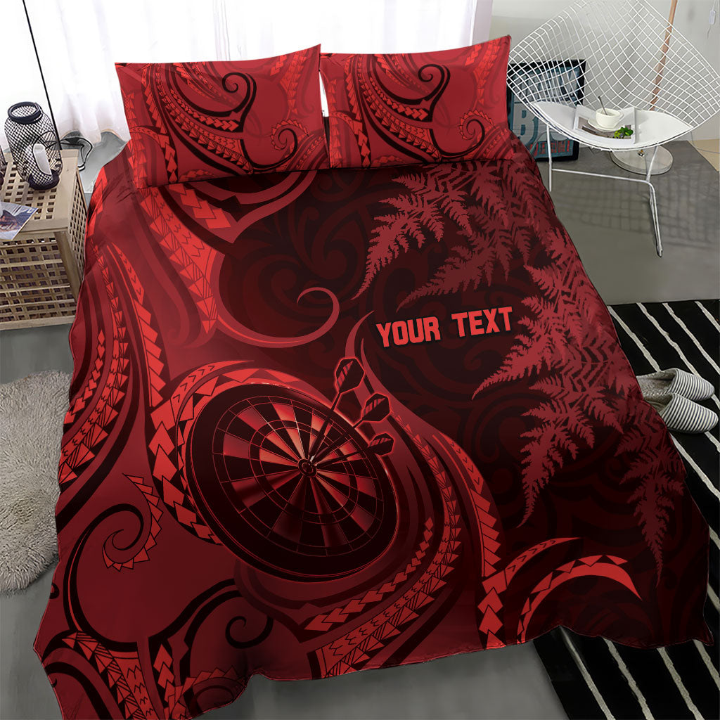 Personalised New Zealand Red Darts Bedding Set Maori Fern Curve Style