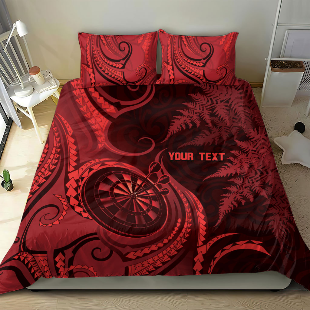 Personalised New Zealand Red Darts Bedding Set Maori Fern Curve Style