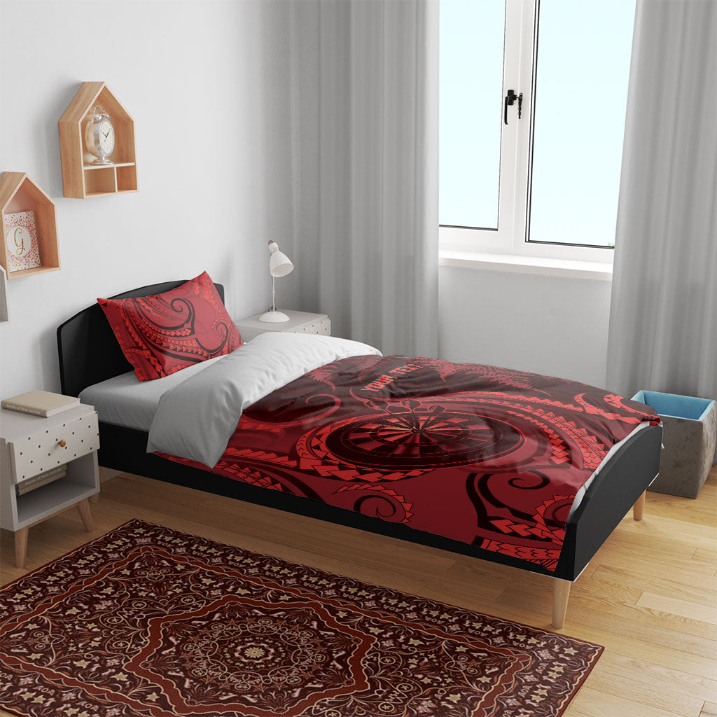 Personalised New Zealand Red Darts Bedding Set Maori Fern Curve Style