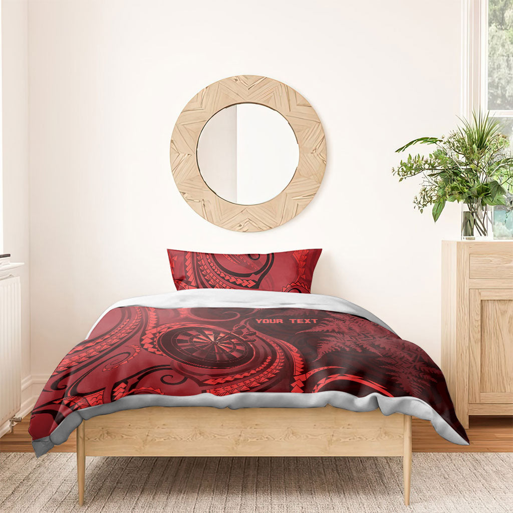 Personalised New Zealand Red Darts Bedding Set Maori Fern Curve Style