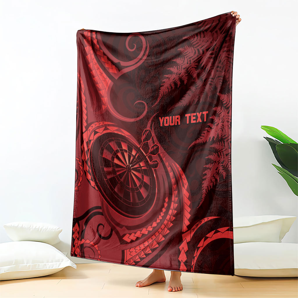 Personalised New Zealand Red Darts Blanket Maori Fern Curve Style
