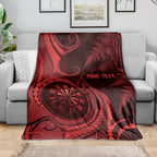 Personalised New Zealand Red Darts Blanket Maori Fern Curve Style