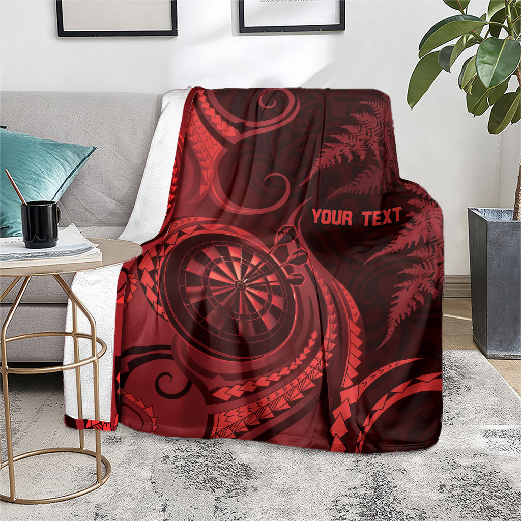 Personalised New Zealand Red Darts Blanket Maori Fern Curve Style