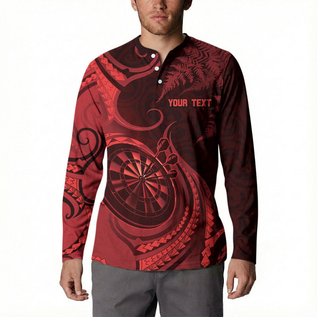 Personalised New Zealand Red Darts Button Sweatshirt Maori Fern Curve Style