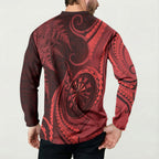 Personalised New Zealand Red Darts Button Sweatshirt Maori Fern Curve Style