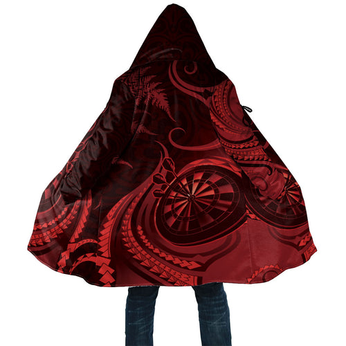 Personalised New Zealand Red Darts Cloak Maori Fern Curve Style