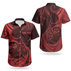 Personalised New Zealand Red Darts Couples Matching Long Sleeve Bodycon Dress and Hawaiian Shirt Maori Fern Curve Style
