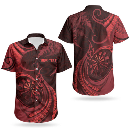 Personalised New Zealand Red Darts Couples Matching Off Shoulder Maxi Dress and Hawaiian Shirt Maori Fern Curve Style