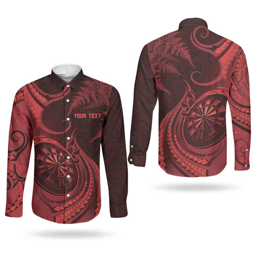 Personalised New Zealand Red Darts Couples Matching Off Shoulder Maxi Dress and Long Sleeve Button Shirt Maori Fern Curve Style