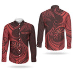 Personalised New Zealand Red Darts Couples Matching Summer Maxi Dress and Long Sleeve Button Shirt Maori Fern Curve Style