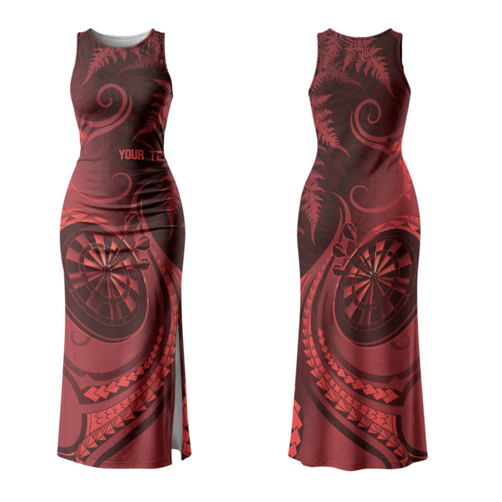 Personalised New Zealand Red Darts Couples Matching Tank Maxi Dress and Hawaiian Shirt Maori Fern Curve Style
