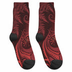 New Zealand Red Darts Crew Socks Maori Fern Curve Style