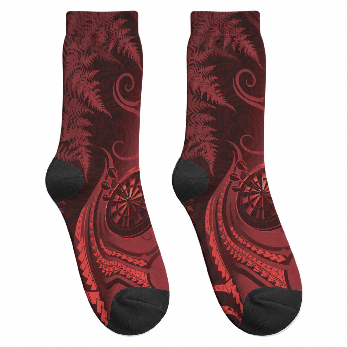 New Zealand Red Darts Crew Socks Maori Fern Curve Style