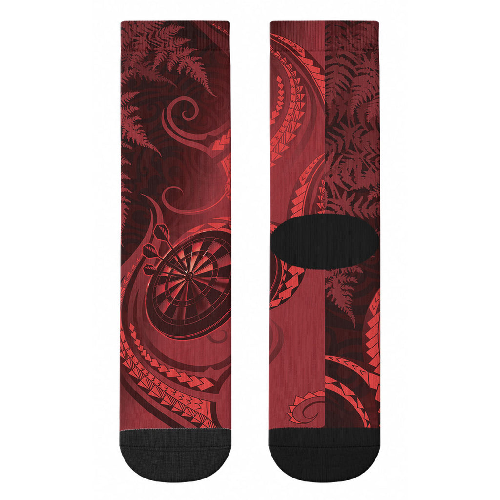 New Zealand Red Darts Crew Socks Maori Fern Curve Style