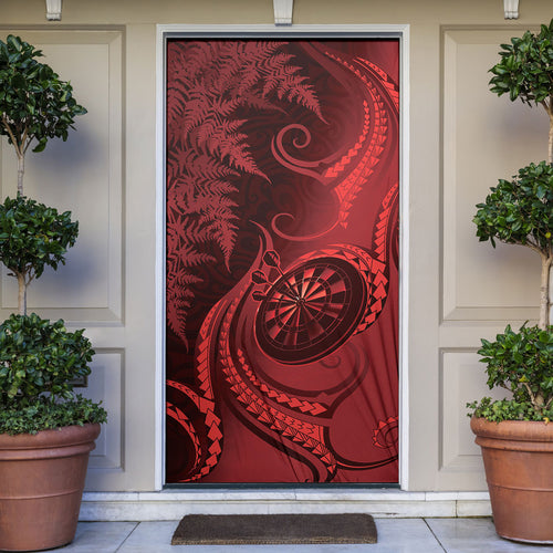 New Zealand Red Darts Door Cover Maori Fern Curve Style